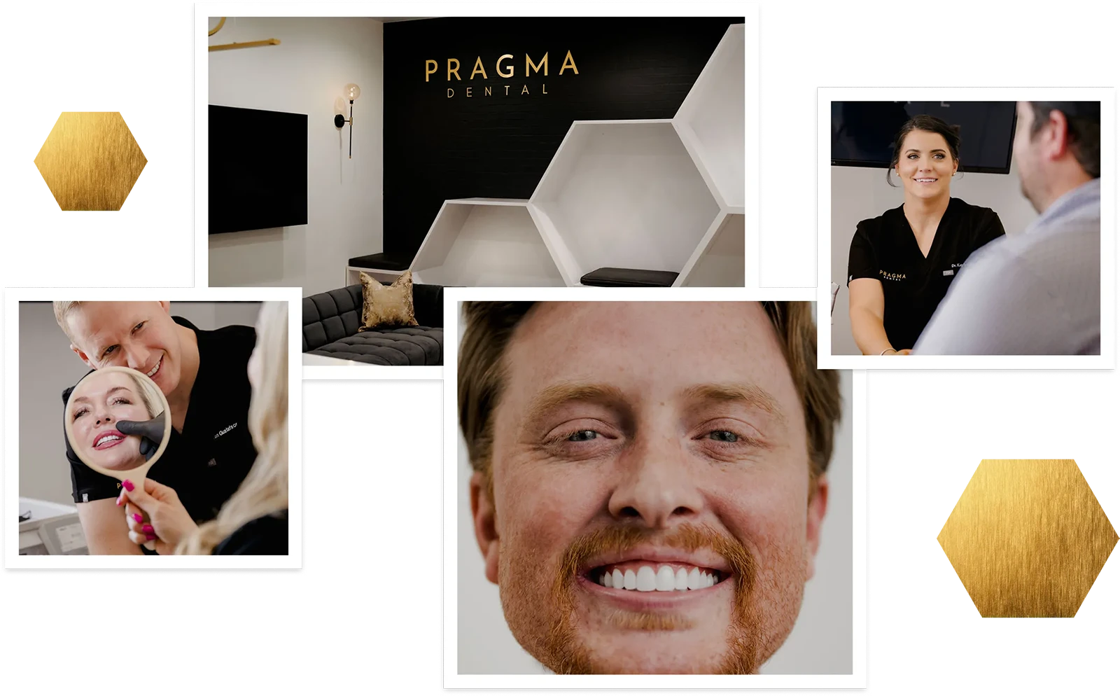 Photo Collage Of Pragma Dental With Oklahoma City Dentists Dr. Kaylee & Dr. Gus Smiling With Patients